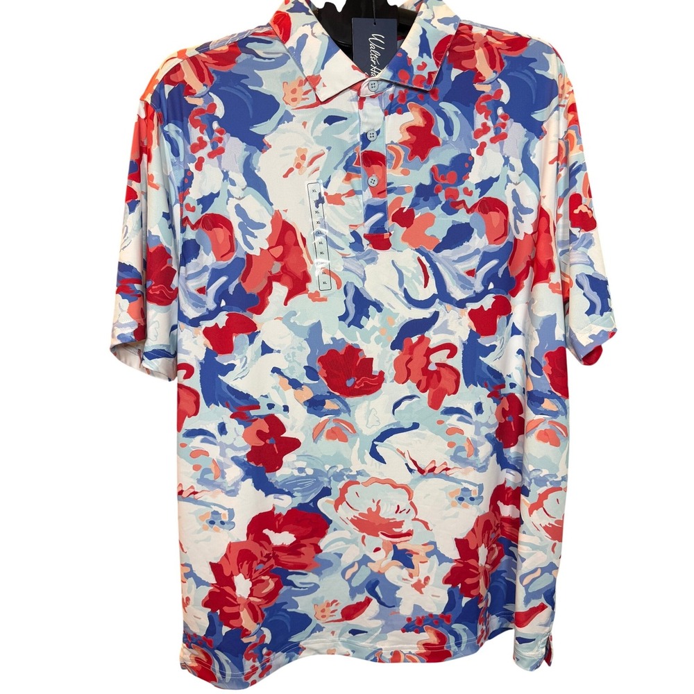 Walter Hagen Performance 11 Golf Polo Mens XL Gouache Florals Red WH-P11MHT NWT